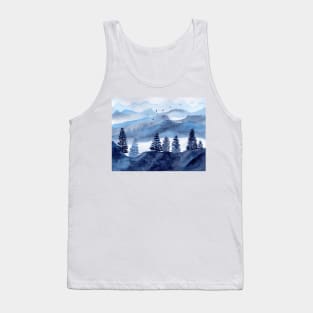 Dreamy Mountains with Fog in Light Blue and Indigo Tank Top